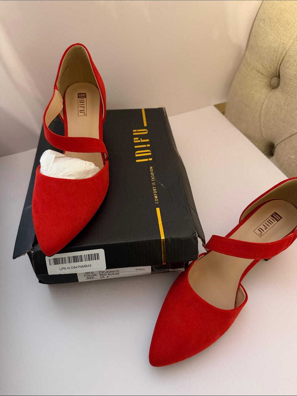 DIVA Lounge Bright Red Pointed D'Orsay Flats with Ankle Strap